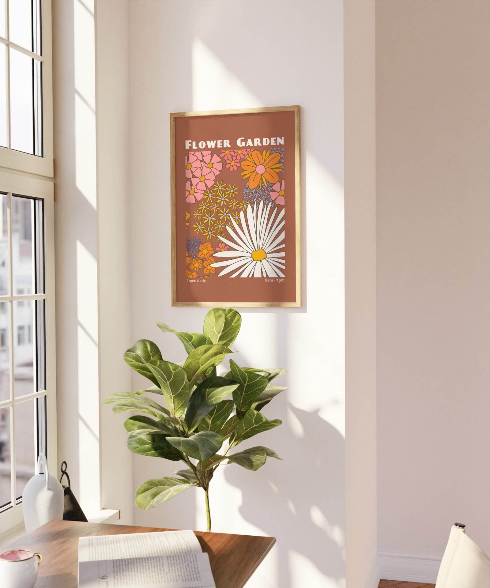 Flower Garden Brown Print 4